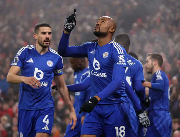 liverpool england jordan ayew of leicester city celebrates scoring his teams first goal 1